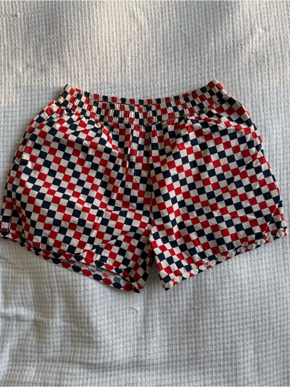Clare V Red, Navy & White Checkered Shorts
